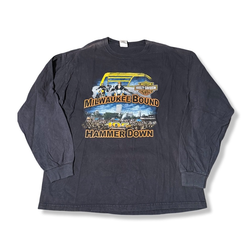 Harley-Davidson Long Sleeve Shirt Mens XL Black Excellent 105th Anniversary Tee